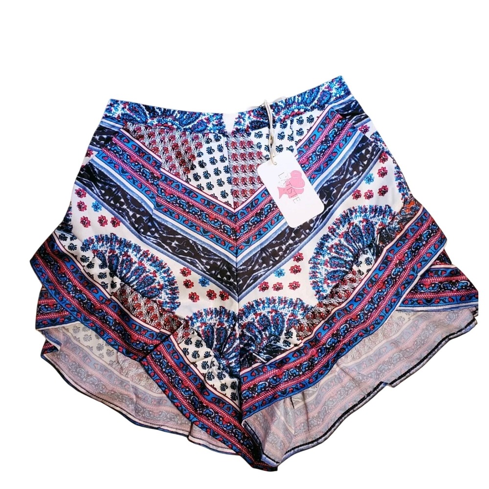 L'ATISTE Bohemian Print Shorts Flowy Festival High Waist Summer Size S